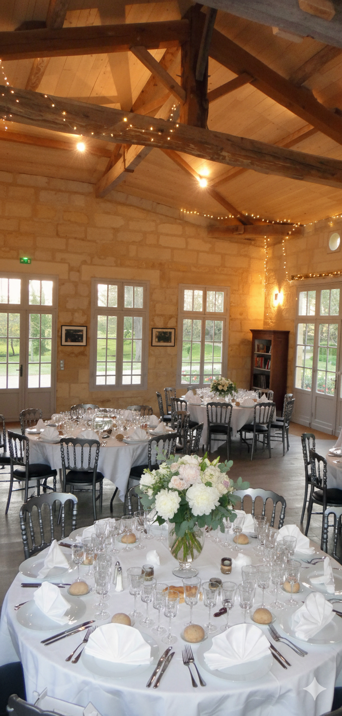 La Table mise au Château Siaurac vu de côté sur l'Orangerie - lalande de Pomerol sur la commune de Néac